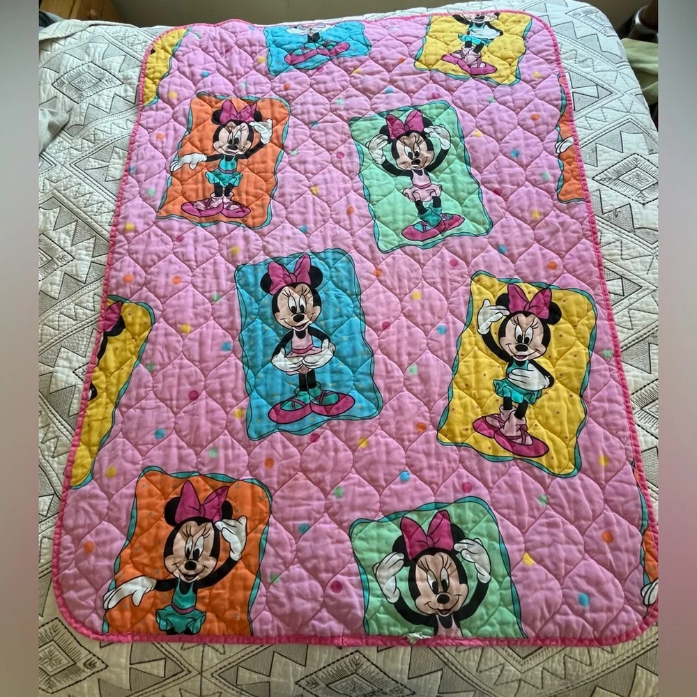 Vintage Disney Minnie Mouse Ballerina Pink Quilt Dundee 80’s Retro Crib Nursery